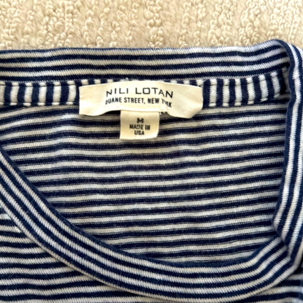 Nili Lotan Navy and White Striped T-Shirt
